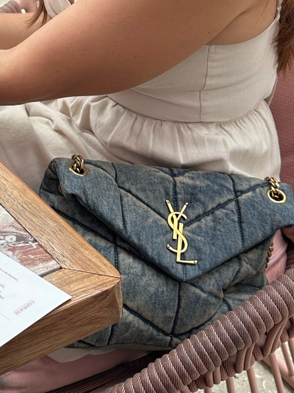 Yves Saint Laurent Denim Puffer Shoulder Bag in Rodeo Blue with Gold Hardware - Picture 4 of 5